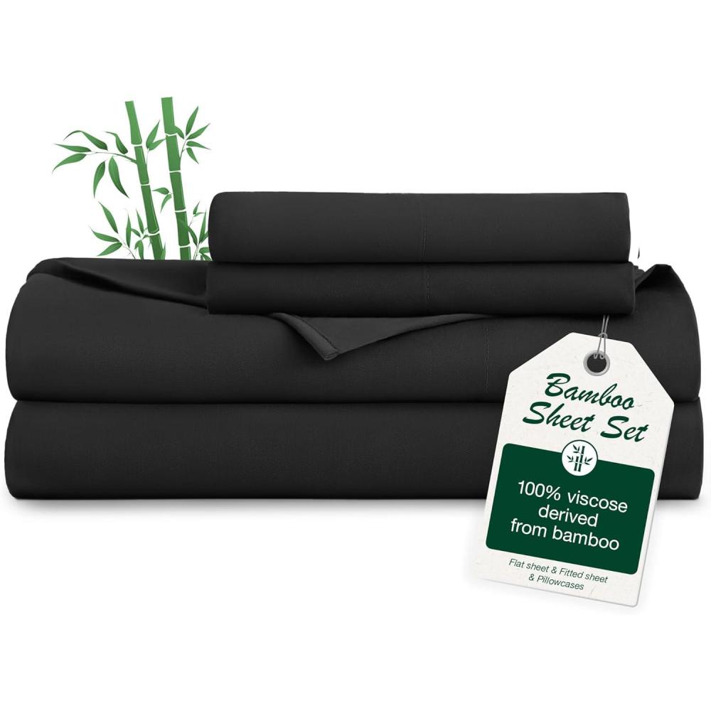 imageLoves cabin 3 Piece Twin Sheet Set Cooling Sheets 100 Rayon Derived from Bamboo Breathable ampamp Soft Twin Size Bed Set Deep Pocket Up to 16quot Hotel Luxury Silky Bedding Sheets White04black