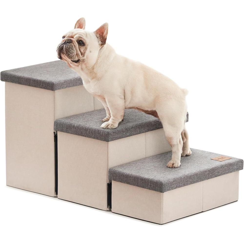 imageLoves cabin Dog Stairs for High Bed 18quotHFoldable Pet Stairs for Small Medium or Large Dogs Puppy with Storage for Bed or Couch Cat Dog Steps Ramp with Zip up to 200 lbsSolid Grey3 Steps no CondoLight Grey