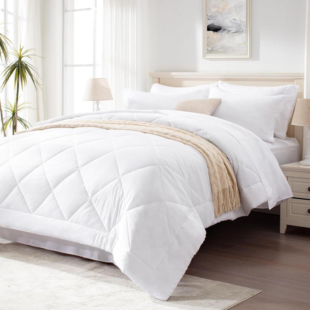 imageLoves cabin Full Comforter Set Black 7 Pieces Full Bed in a Bag All Season Bedding Sets with 1 Comforter 1 Flat Sheet 1 Fitted Sheet 2 Pillowcase and 2 Pillow ShamWhite