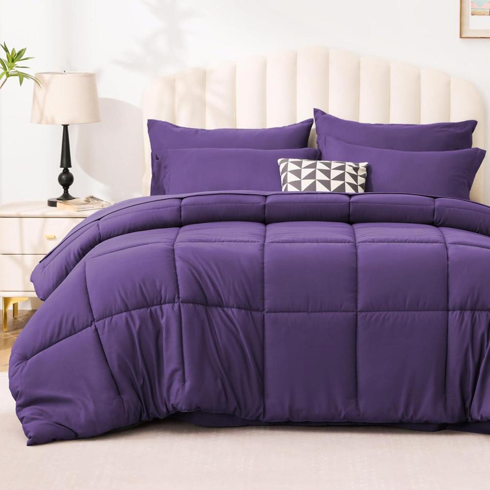 imageLoves cabin Full Comforter Set Black 7 Pieces Full Bed in a Bag All Season Bedding Sets with 1 Comforter 1 Flat Sheet 1 Fitted Sheet 2 Pillowcase and 2 Pillow ShamDark Purple