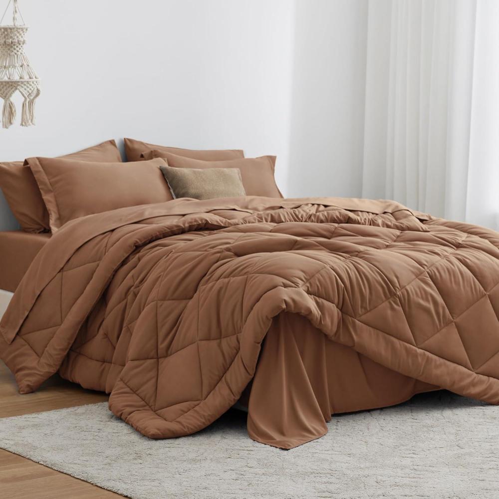 imageLoves cabin Full Comforter Set Black 7 Pieces Full Bed in a Bag All Season Bedding Sets with 1 Comforter 1 Flat Sheet 1 Fitted Sheet 2 Pillowcase and 2 Pillow ShamMocha Mousse