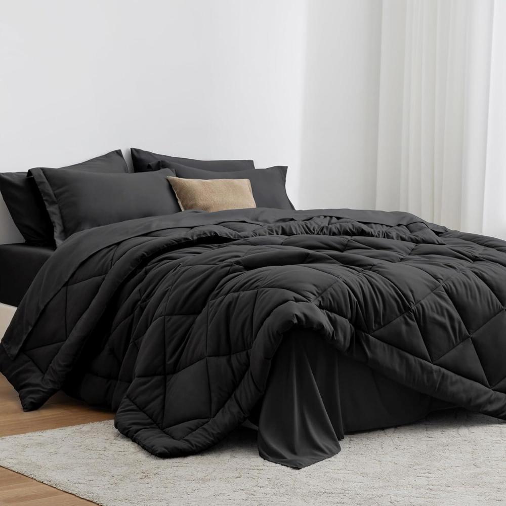imageLoves cabin Full Comforter Set Black 7 Pieces Full Bed in a Bag All Season Bedding Sets with 1 Comforter 1 Flat Sheet 1 Fitted Sheet 2 Pillowcase and 2 Pillow ShamBlack