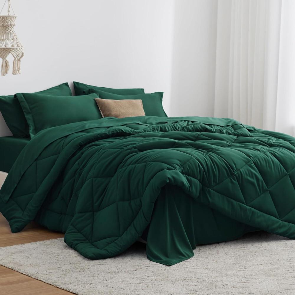 imageLoves cabin Full Comforter Set Black 7 Pieces Full Bed in a Bag All Season Bedding Sets with 1 Comforter 1 Flat Sheet 1 Fitted Sheet 2 Pillowcase and 2 Pillow ShamDark Green