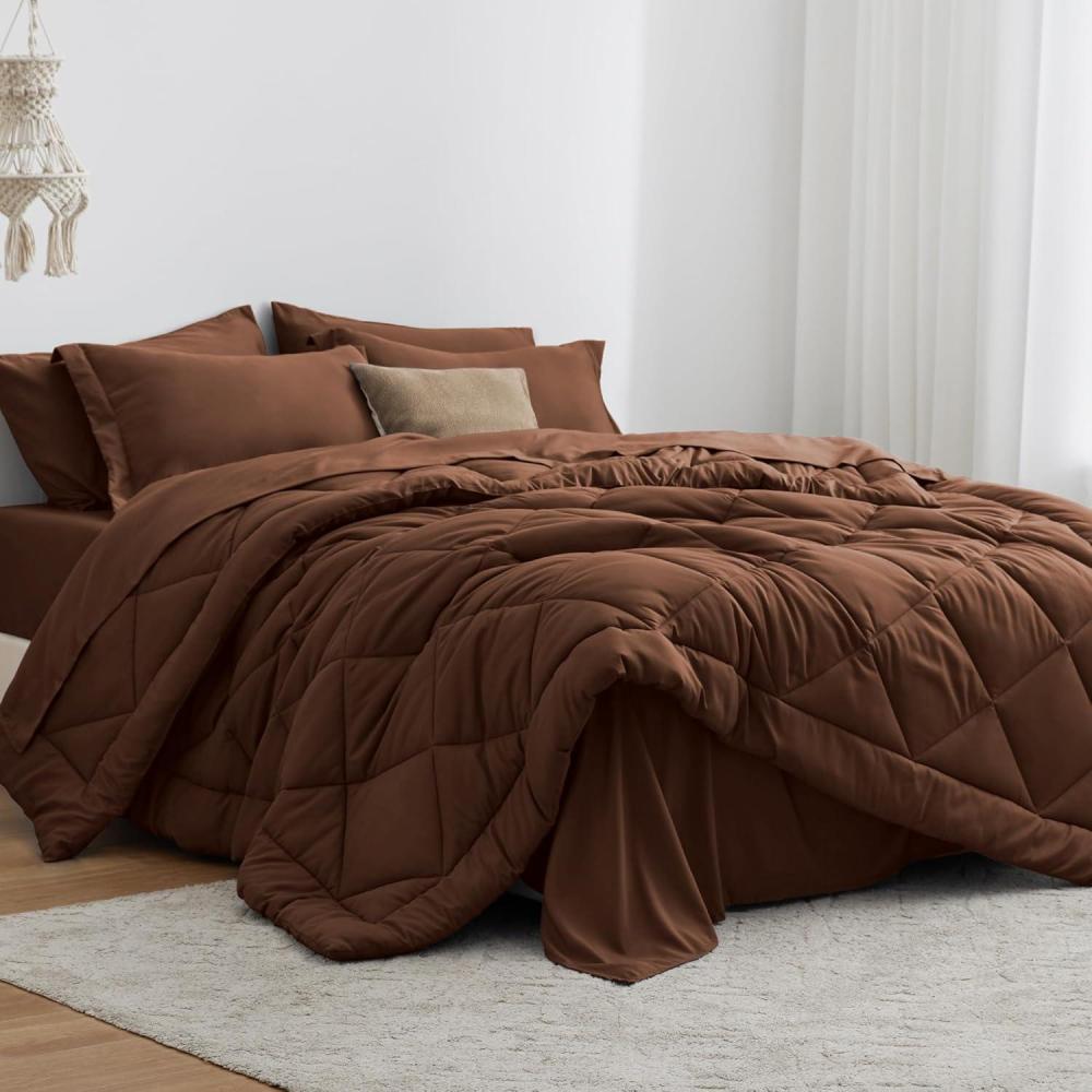 imageLoves cabin Full Comforter Set Black 7 Pieces Full Bed in a Bag All Season Bedding Sets with 1 Comforter 1 Flat Sheet 1 Fitted Sheet 2 Pillowcase and 2 Pillow ShamBrown