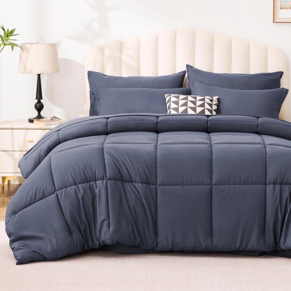 imageLoves cabin Full Comforter Set Black 7 Pieces Full Bed in a Bag All Season Bedding Sets with 1 Comforter 1 Flat Sheet 1 Fitted Sheet 2 Pillowcase and 2 Pillow ShamIndigo Blue