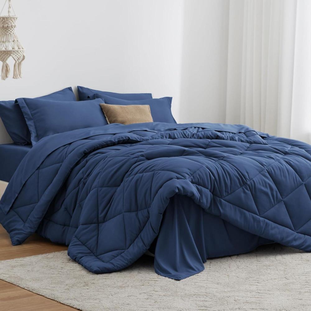 imageLoves cabin Full Comforter Set Black 7 Pieces Full Bed in a Bag All Season Bedding Sets with 1 Comforter 1 Flat Sheet 1 Fitted Sheet 2 Pillowcase and 2 Pillow ShamDark Blue