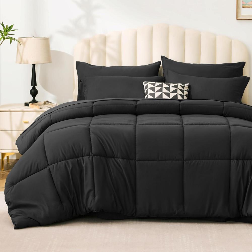 imageLoves cabin Full Comforter Set Black 7 Pieces Full Bed in a Bag All Season Bedding Sets with 1 Comforter 1 Flat Sheet 1 Fitted Sheet 2 Pillowcase and 2 Pillow ShamAsh Black
