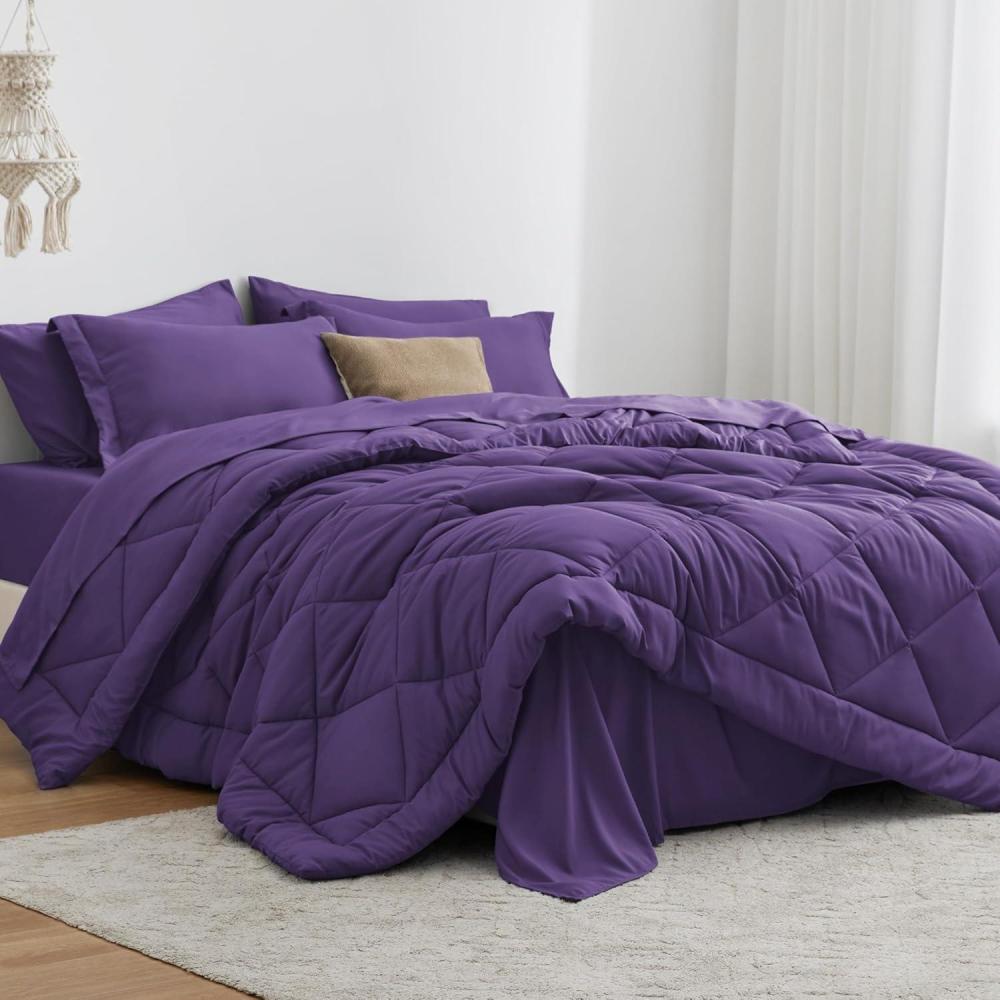 imageLoves cabin Full Comforter Set Black 7 Pieces Full Bed in a Bag All Season Bedding Sets with 1 Comforter 1 Flat Sheet 1 Fitted Sheet 2 Pillowcase and 2 Pillow ShamPurple