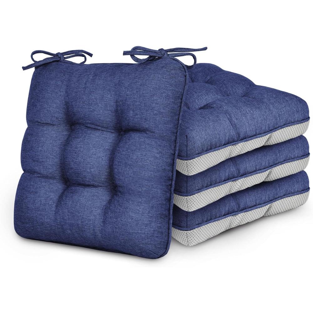 imageLoves cabin Memory Foam Chair Cushions Set of 4 OutdoorIndoor Chair Pads for Dining Chairs 4 Pack Seat Cushions for Kitchen Dining Room Office Patio Chairs 155quotx155quotx35quot GreyNavy
