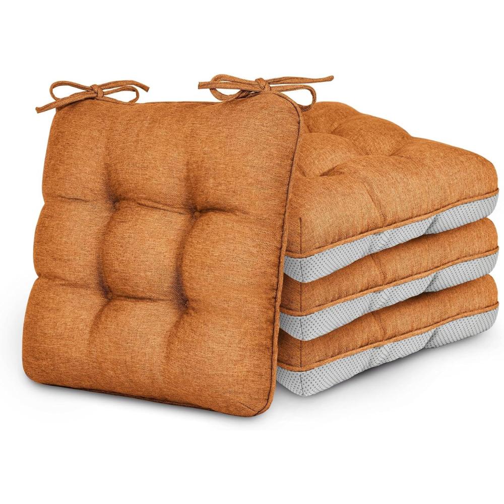 imageLoves cabin Memory Foam Chair Cushions Set of 4 OutdoorIndoor Chair Pads for Dining Chairs 4 Pack Seat Cushions for Kitchen Dining Room Office Patio Chairs 155quotx155quotx35quot GreyTerracotta