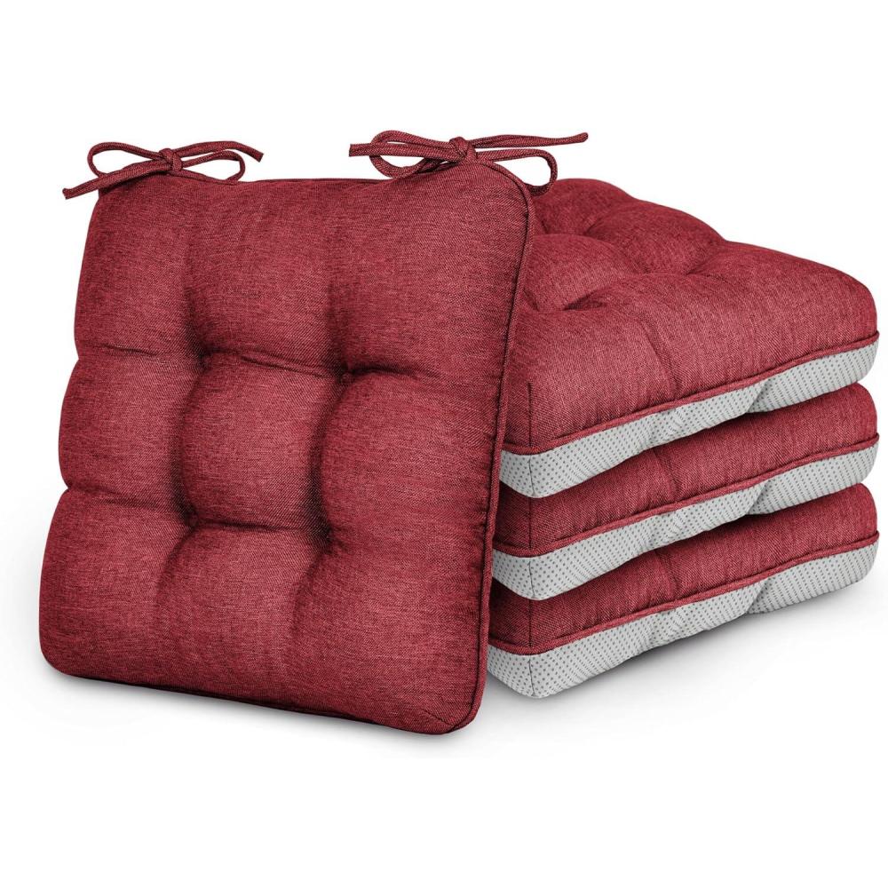 imageLoves cabin Memory Foam Chair Cushions Set of 4 OutdoorIndoor Chair Pads for Dining Chairs 4 Pack Seat Cushions for Kitchen Dining Room Office Patio Chairs 155quotx155quotx35quot GreyBurgundy