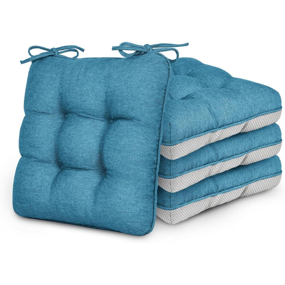 imageLoves cabin Memory Foam Chair Cushions Set of 4 OutdoorIndoor Chair Pads for Dining Chairs 4 Pack Seat Cushions for Kitchen Dining Room Office Patio Chairs 155quotx155quotx35quot GreyBlue