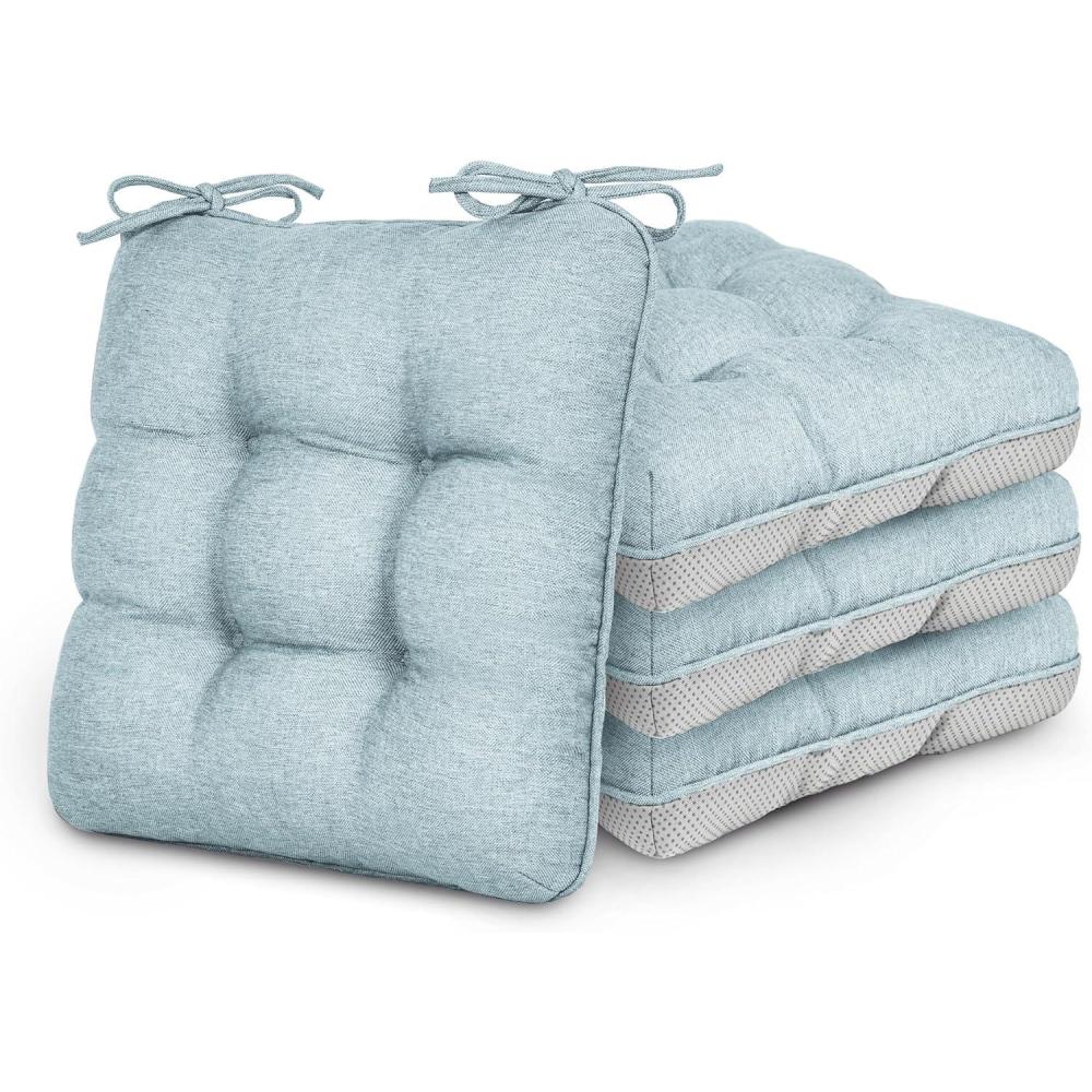 imageLoves cabin Memory Foam Chair Cushions Set of 4 OutdoorIndoor Chair Pads for Dining Chairs 4 Pack Seat Cushions for Kitchen Dining Room Office Patio Chairs 155quotx155quotx35quot GreyLight Blue