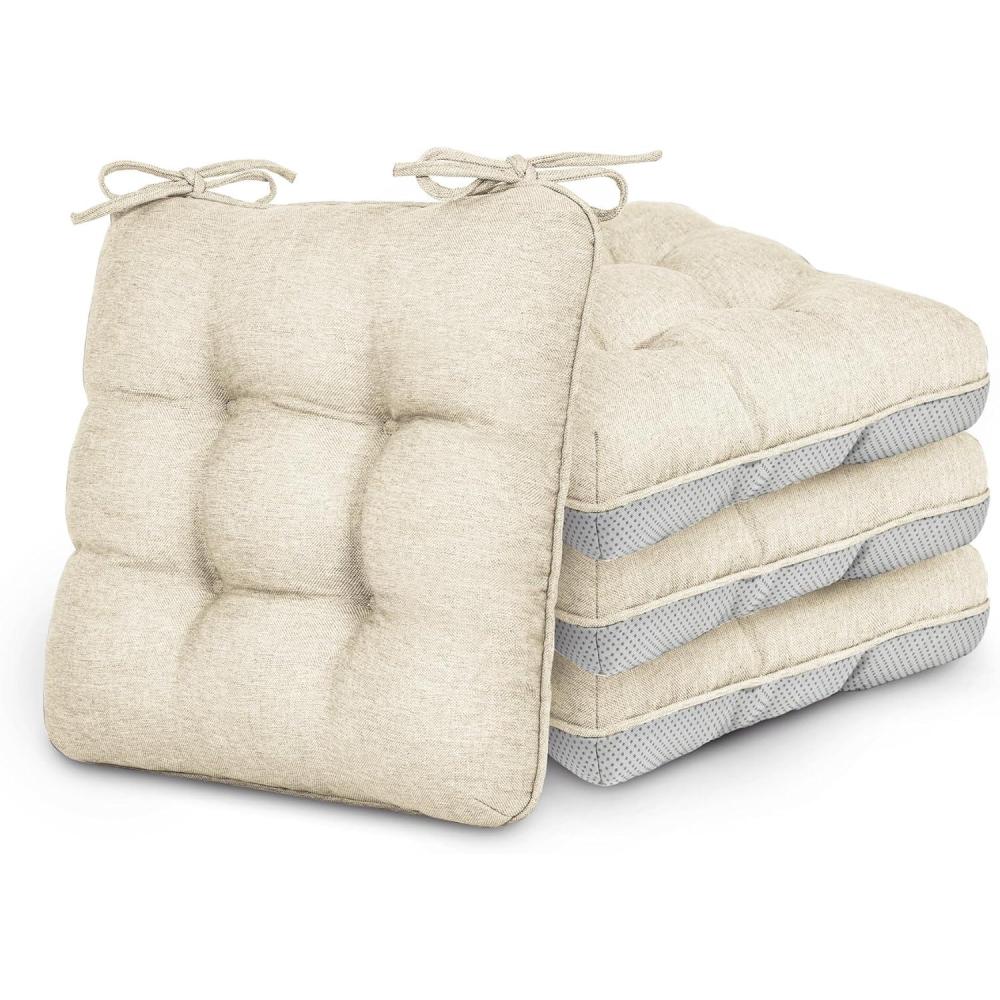 imageLoves cabin Memory Foam Chair Cushions Set of 4 OutdoorIndoor Chair Pads for Dining Chairs 4 Pack Seat Cushions for Kitchen Dining Room Office Patio Chairs 155quotx155quotx35quot GreyBeige