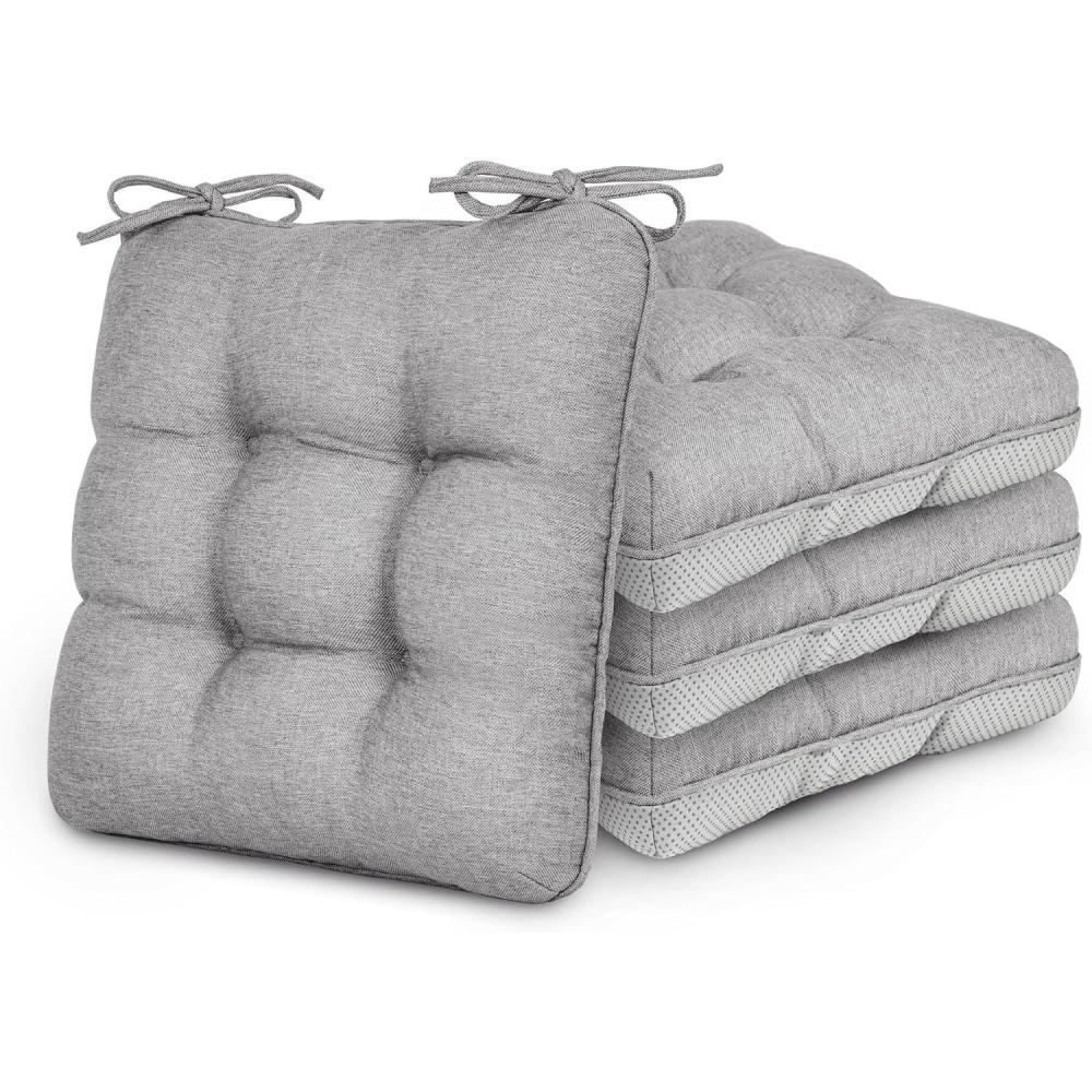 imageLoves cabin Memory Foam Chair Cushions Set of 4 OutdoorIndoor Chair Pads for Dining Chairs 4 Pack Seat Cushions for Kitchen Dining Room Office Patio Chairs 155quotx155quotx35quot GreyLight Grey