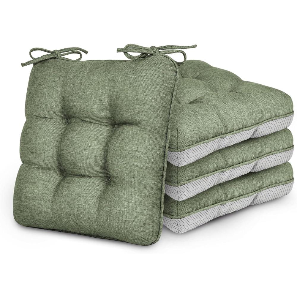 imageLoves cabin Memory Foam Chair Cushions Set of 4 OutdoorIndoor Chair Pads for Dining Chairs 4 Pack Seat Cushions for Kitchen Dining Room Office Patio Chairs 155quotx155quotx35quot GreyGreen