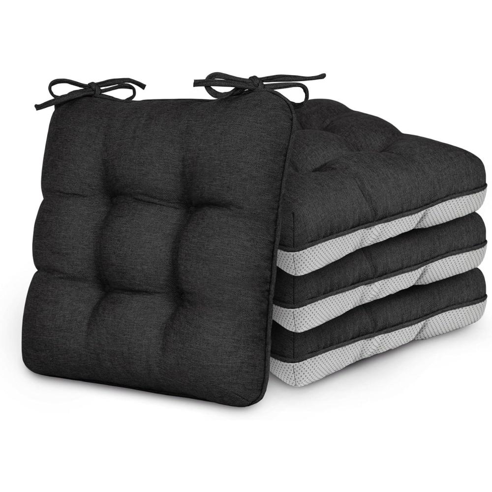 imageLoves cabin Memory Foam Chair Cushions Set of 4 OutdoorIndoor Chair Pads for Dining Chairs 4 Pack Seat Cushions for Kitchen Dining Room Office Patio Chairs 155quotx155quotx35quot GreyBlack