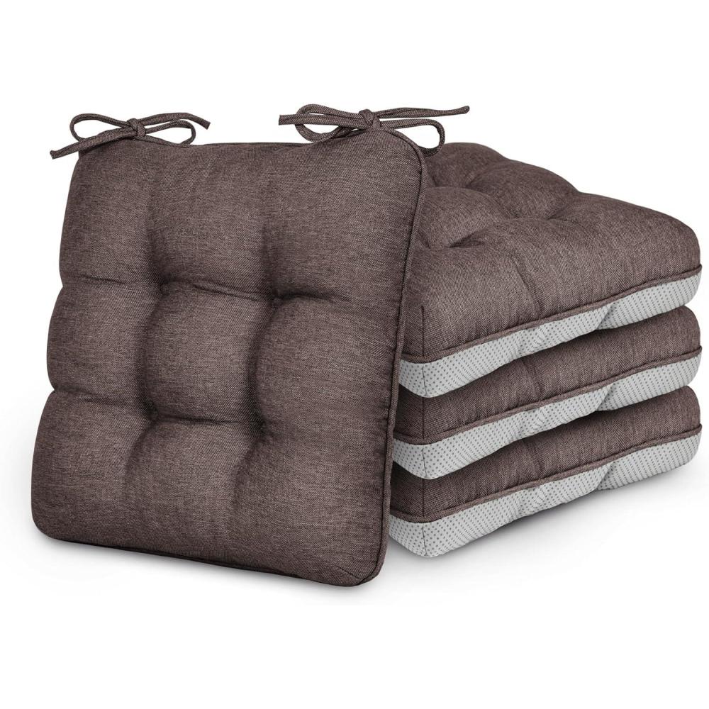 imageLoves cabin Memory Foam Chair Cushions Set of 4 OutdoorIndoor Chair Pads for Dining Chairs 4 Pack Seat Cushions for Kitchen Dining Room Office Patio Chairs 155quotx155quotx35quot GreyCoffee