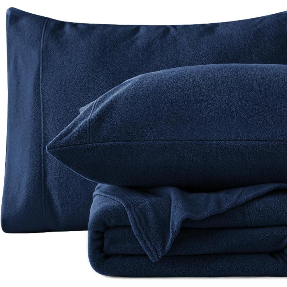 imageLoves cabin Micro Fleece Queen Sheet Set  4 Pcs Pink Super Soft Plush Polar Fleece Bed Sheets Set with 16quot Deep PocketCozy Warmth for Cold Season1 Flat Sheet1 Fitted Sheet2 Pillow CasesDark Blue