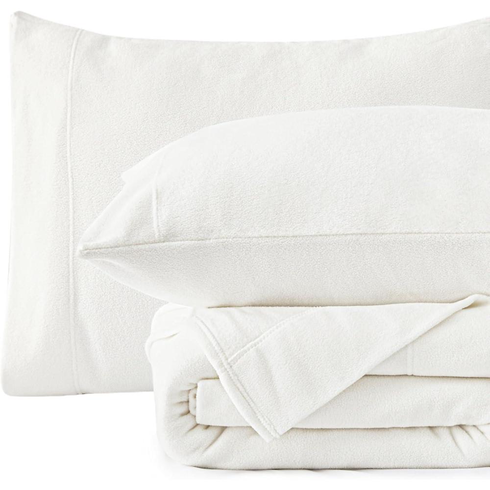imageLoves cabin Micro Fleece Queen Sheet Set  4 Pcs Pink Super Soft Plush Polar Fleece Bed Sheets Set with 16quot Deep PocketCozy Warmth for Cold Season1 Flat Sheet1 Fitted Sheet2 Pillow CasesWhite