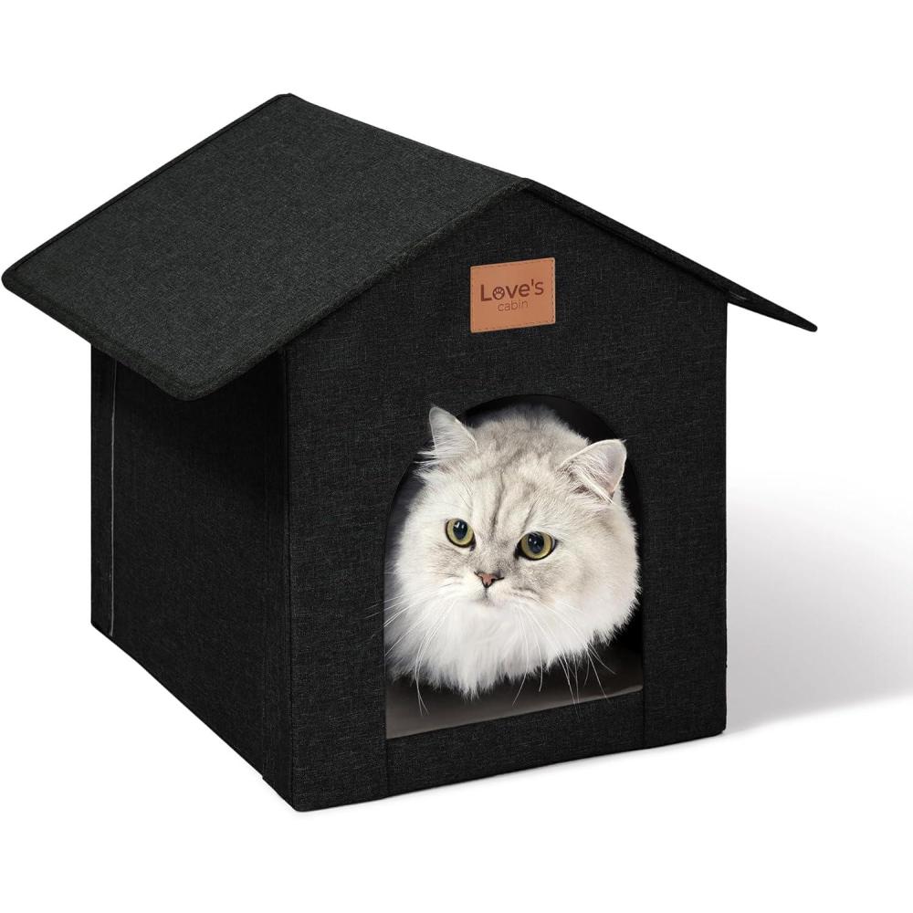 imageLoves cabin Outdoor Cat House Weatherproof Insulated Feral Cat House Outdoor for Winter Waterproof Outside House for Indoor Cats Shelter with Removable Soft CushionGreyBlack