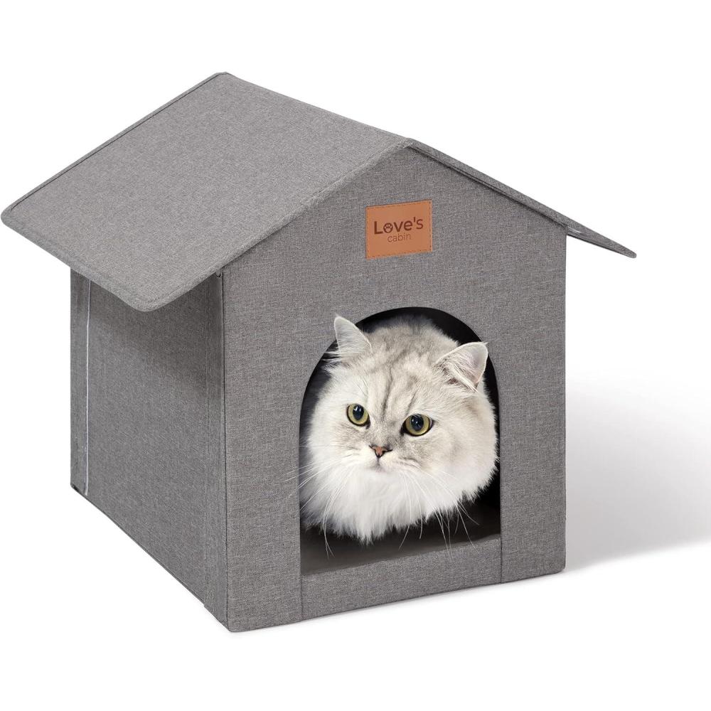 imageLoves cabin Outdoor Cat House Weatherproof Insulated Feral Cat House Outdoor for Winter Waterproof Outside House for Indoor Cats Shelter with Removable Soft CushionGreyGrey