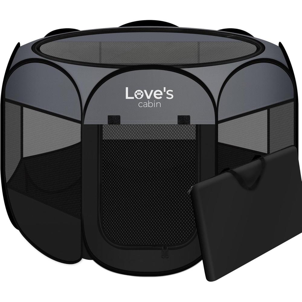 imageLoves cabin Pet Puppy Dog Playpen Small Dog Tent Crates Cage IndoorOutdoor Portable Playpen for Cat Foldable Pop Up Dog Kennel Playpen with Carring Case Removable Zipper Top GreyDark Grey