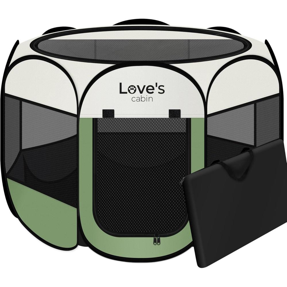 imageLoves cabin Pet Puppy Dog Playpen Small Dog Tent Crates Cage IndoorOutdoor Portable Playpen for Cat Foldable Pop Up Dog Kennel Playpen with Carring Case Removable Zipper Top GreyOlive green