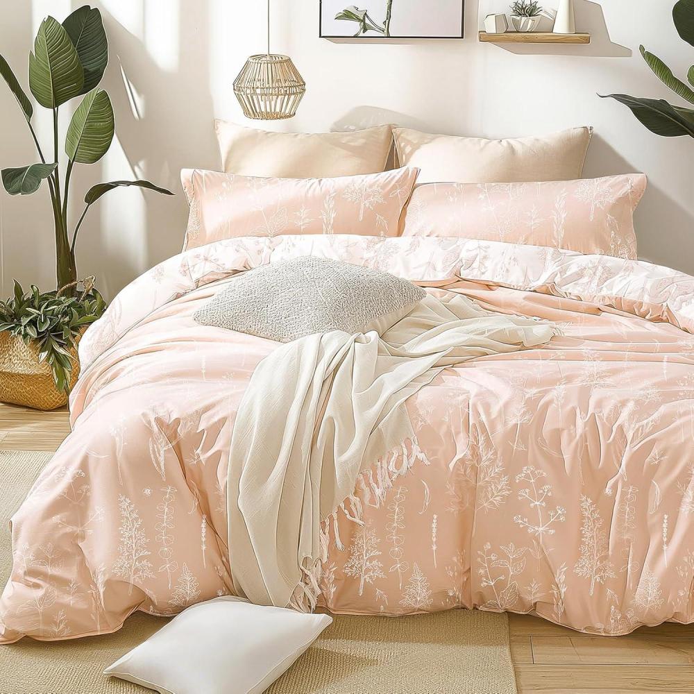 imageLoves cabin Pink Full Size Comforter Set  Full Comforter Set 3 Pieces Cute Floral Bedding Sets for All Seasons1 Soft Reversible Botanical Flowers Comforter and 2 Pillow Shams06  Dusty Rose