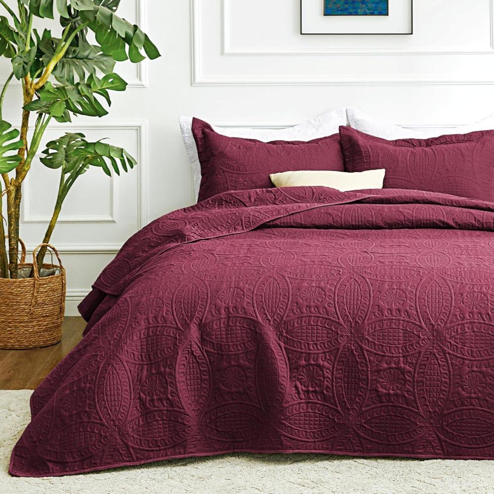 imageLoves cabin Quilts for Queen Bed Olive Green Bedspreads  Soft Bed Summer Lightweight Bedspread Comforter  Modern Style Coin Pattern Coverlet for All Season  3 Pieces 1 Quilt 2 Pillow ShamsCoin Pattern Burgundy