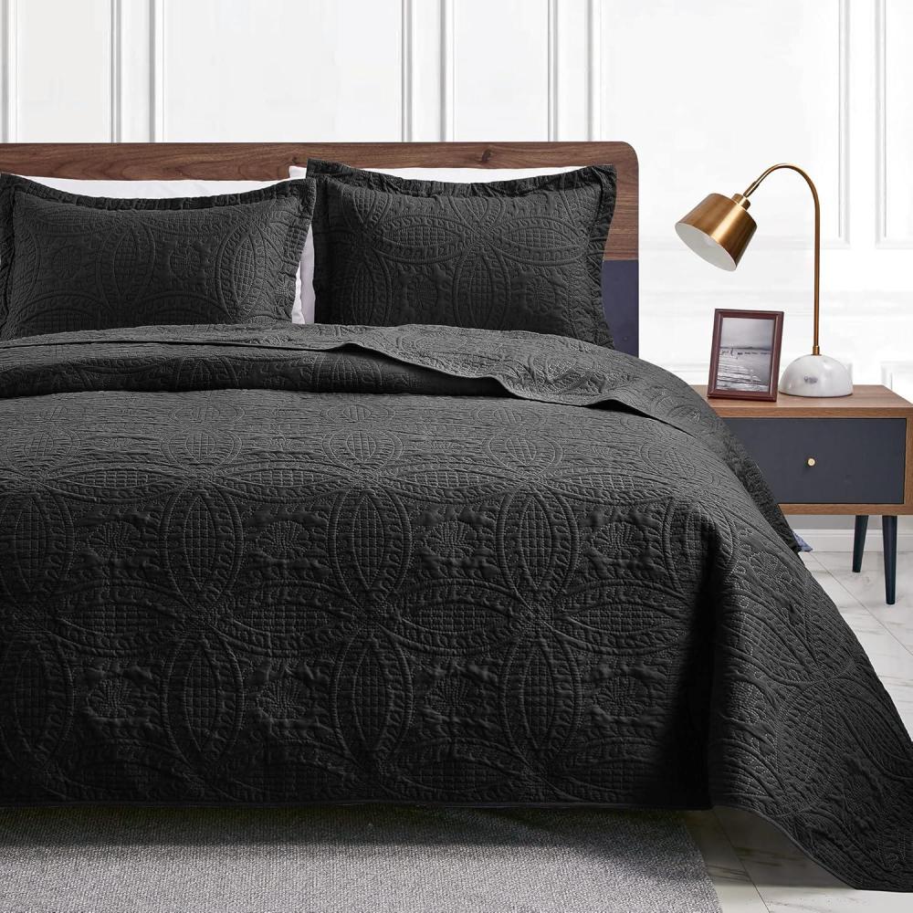 imageLoves cabin Quilts for Queen Bed Olive Green Bedspreads  Soft Bed Summer Lightweight Bedspread Comforter  Modern Style Coin Pattern Coverlet for All Season  3 Pieces 1 Quilt 2 Pillow ShamsCoin Pattern Black