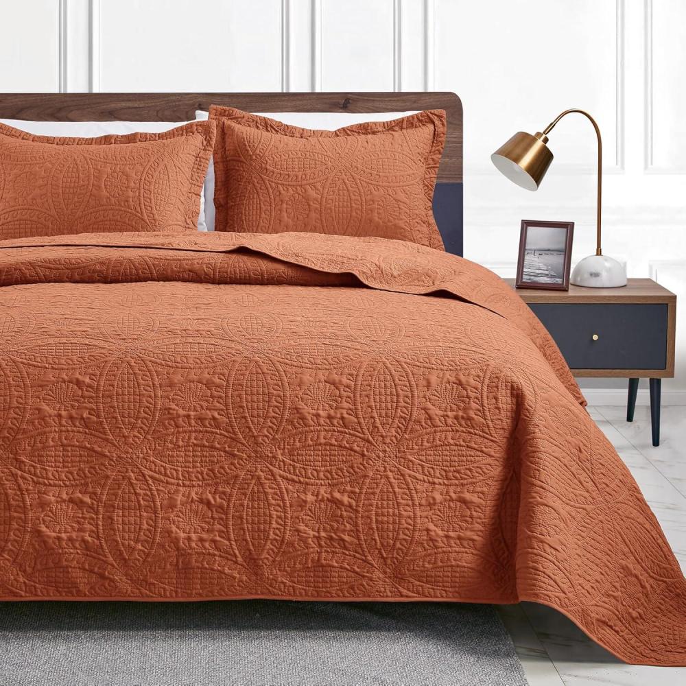 imageLoves cabin Quilts for Queen Bed Olive Green Bedspreads  Soft Bed Summer Lightweight Bedspread Comforter  Modern Style Coin Pattern Coverlet for All Season  3 Pieces 1 Quilt 2 Pillow ShamsCoin Pattern Umber