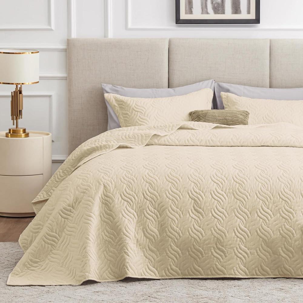 imageLoves cabin Quilts for Queen Bed Olive Green Bedspreads  Soft Bed Summer Lightweight Bedspread Comforter  Modern Style Coin Pattern Coverlet for All Season  3 Pieces 1 Quilt 2 Pillow ShamsWave Pattern Camel