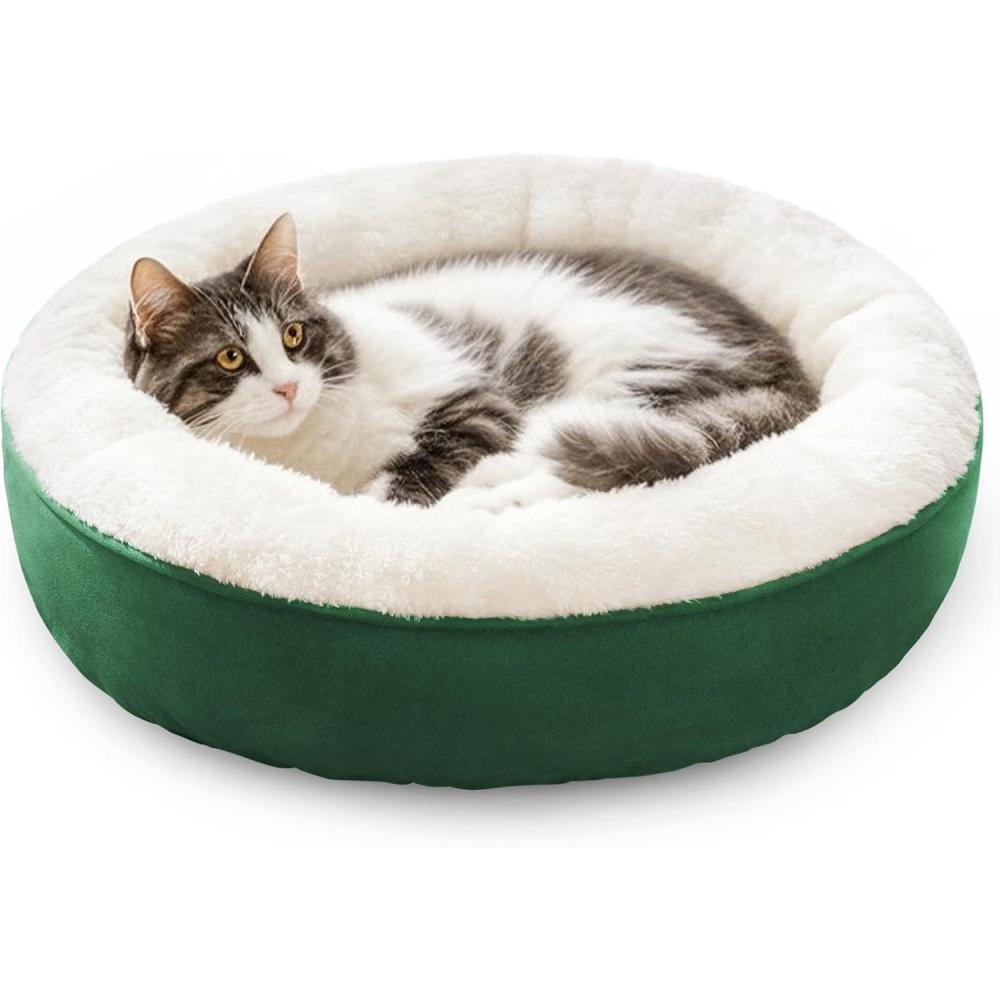 imageLoves cabin Round Donut Cat and Dog Cushion Bed 20in Pet Bed for Cats or Small Dogs AntiSlip ampamp WaterResistant Bottom Super Soft Durable Fabric Pet beds Washable Luxury Cat ampamp Dog Bed CamelGreen