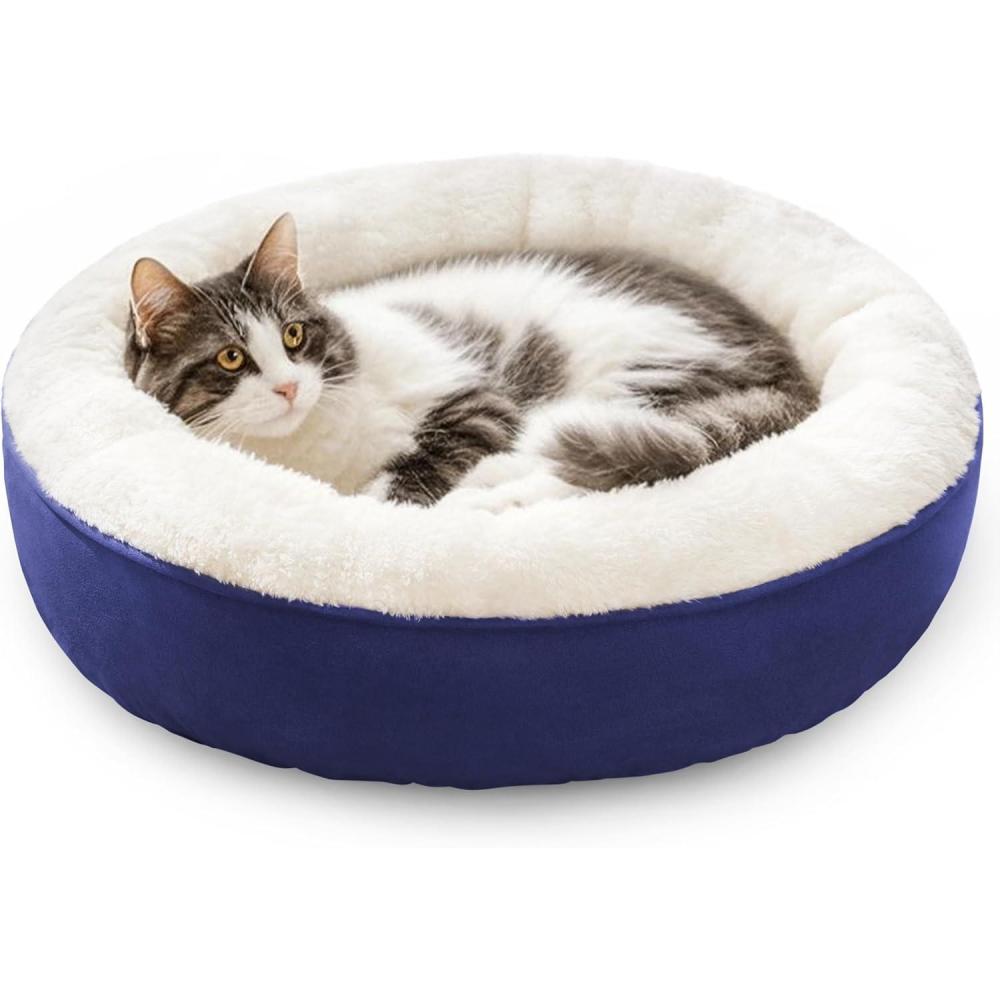 imageLoves cabin Round Donut Cat and Dog Cushion Bed 20in Pet Bed for Cats or Small Dogs AntiSlip ampamp WaterResistant Bottom Super Soft Durable Fabric Pet beds Washable Luxury Cat ampamp Dog Bed CamelNavy