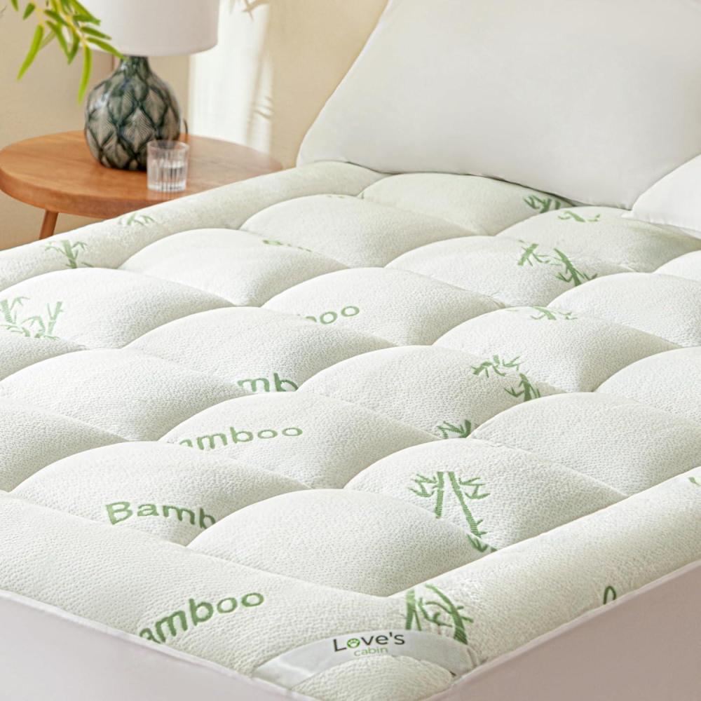 imageLoves cabin Twin XL Mattress Topper Viscose Derived from Bamboo Thick Pillow Top Mattress Pad with Stretchable Pockets for 8quot20quot Mattress Soft Breathable Cooling Mattress Topper for Hot SleepersGreen