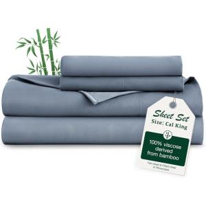 Love’s cabin 3 Piece Twin Sheet Set, Cooling Sheets, 100% Rayon Derived from Bamboo, Breathable & Soft Twin Size Bed Set, Deep Pocket Up to 16″, Hotel Luxury Silky Bedding Sheets, White(07-bluish Grey)
