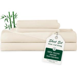 Love’s cabin 3 Piece Twin Sheet Set, Cooling Sheets, 100% Rayon Derived from Bamboo, Breathable & Soft Twin Size Bed Set, Deep Pocket Up to 16″, Hotel Luxury Silky Bedding Sheets, White(02-beige)