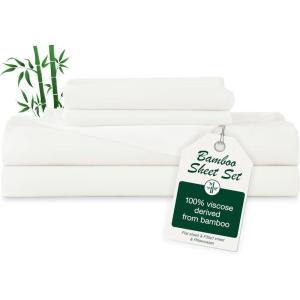 Love’s cabin 3 Piece Twin Sheet Set, Cooling Sheets, 100% Rayon Derived from Bamboo, Breathable & Soft Twin Size Bed Set, Deep Pocket Up to 16″, Hotel Luxury Silky Bedding Sheets, White(01-white)