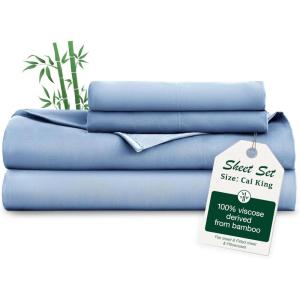 Love’s cabin 3 Piece Twin Sheet Set, Cooling Sheets, 100% Rayon Derived from Bamboo, Breathable & Soft Twin Size Bed Set, Deep Pocket Up to 16″, Hotel Luxury Silky Bedding Sheets, White(06-mineral Blue)