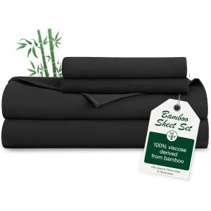 Love’s cabin 3 Piece Twin Sheet Set, Cooling Sheets, 100% Rayon Derived from Bamboo, Breathable & Soft Twin Size Bed Set, Deep Pocket Up to 16″, Hotel Luxury Silky Bedding Sheets, White(04-black)