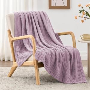 Love’s cabin 6 Layer 100% Cotton Muslin Blanket, 108″x90″ Muslin King Size Blanket for Bed Couch, Lightweight and Breathable Cotton Gauze for Adult, Orange(Lavender)