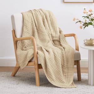 Love’s cabin 6 Layer 100% Cotton Muslin Blanket, 108″x90″ Muslin King Size Blanket for Bed Couch, Lightweight and Breathable Cotton Gauze for Adult, Orange(Khaki)