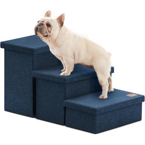 Love’s cabin Dog Stairs for High Bed 18″H,Foldable Pet Stairs for Small Medium or Large Dogs Puppy with Storage for Bed or Couch, Cat Dog Steps Ramp with Zip up to 200 lbs(Solid Grey,3 Steps no Condo)(Navy Blue)