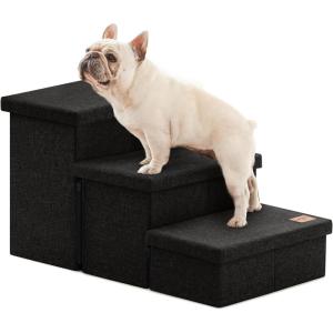 Love’s cabin Dog Stairs for High Bed 18″H,Foldable Pet Stairs for Small Medium or Large Dogs Puppy with Storage for Bed or Couch, Cat Dog Steps Ramp with Zip up to 200 lbs(Solid Grey,3 Steps no Condo)(Black)