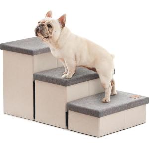 Love’s cabin Dog Stairs for High Bed 18″H,Foldable Pet Stairs for Small Medium or Large Dogs Puppy with Storage for Bed or Couch, Cat Dog Steps Ramp with Zip up to 200 lbs(Solid Grey,3 Steps no Condo)(Light Grey)