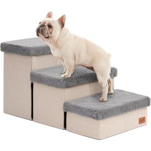 Love’s cabin Dog Stairs for High Bed 18″H,Foldable Pet Stairs for Small Medium or Large Dogs Puppy with Storage for Bed or Couch, Cat Dog Steps Ramp with Zip up to 200 lbs(Solid Grey,3 Steps no Condo)(Grey Furry Lid)