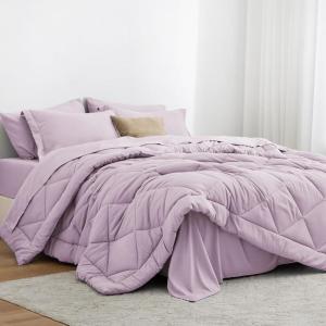 Love’s cabin Full Comforter Set Black, 7 Pieces Full Bed in a Bag, All Season Bedding Sets with 1 Comforter, 1 Flat Sheet, 1 Fitted Sheet, 2 Pillowcase and 2 Pillow Sham(Lavender)