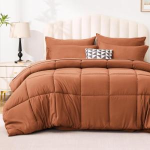 Love’s cabin Full Comforter Set Black, 7 Pieces Full Bed in a Bag, All Season Bedding Sets with 1 Comforter, 1 Flat Sheet, 1 Fitted Sheet, 2 Pillowcase and 2 Pillow Sham(Burnt Orange)