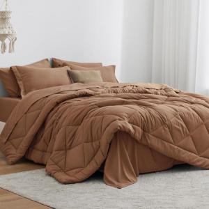 Love’s cabin Full Comforter Set Black, 7 Pieces Full Bed in a Bag, All Season Bedding Sets with 1 Comforter, 1 Flat Sheet, 1 Fitted Sheet, 2 Pillowcase and 2 Pillow Sham(Mocha Mousse)